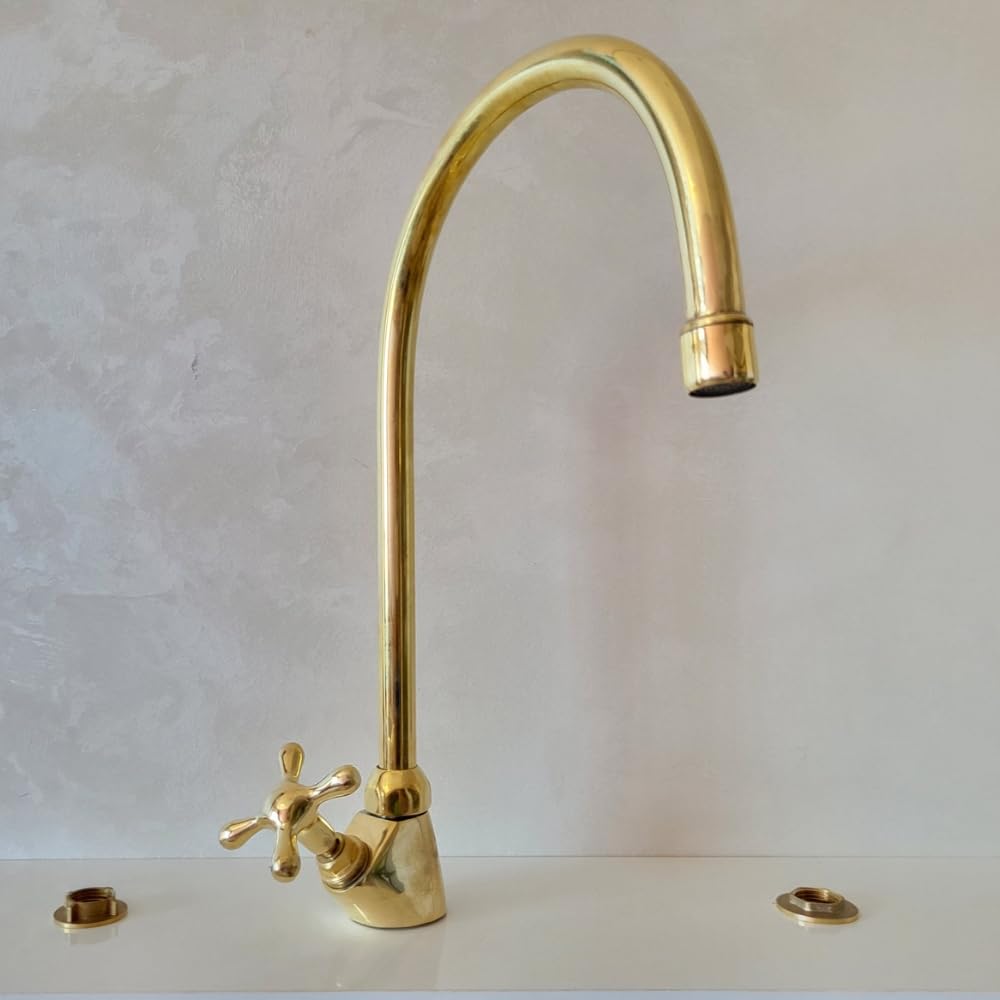 Unlacquered Brass Single Handle Cold Water Faucet - Brass Drinking Water Dispenser for Kitchen & Bar Use
