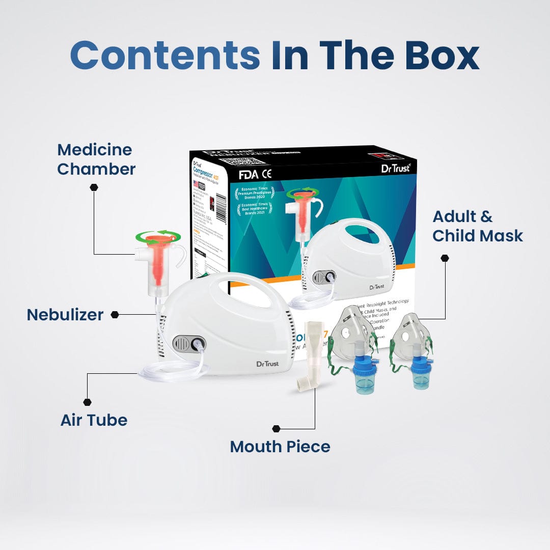 Dr Trust USA Portable Compressor Nebulizer Machine with Adjustable Flow Control - Fast & Quiet Breathing Treatment for Adults & Kids at Home or Travel