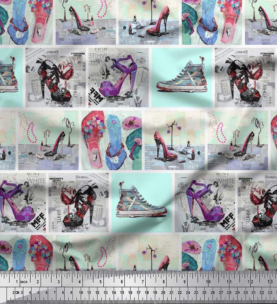 Soimoi Rayon Green Fabric by The Yard - 56 Inch Wide - Printed Fashionable Footwear-Inspired Designs for Slippers, Shoes & High Heels - Perfect for DIY Patchwork, Glam Costumes and Home Decor Projects