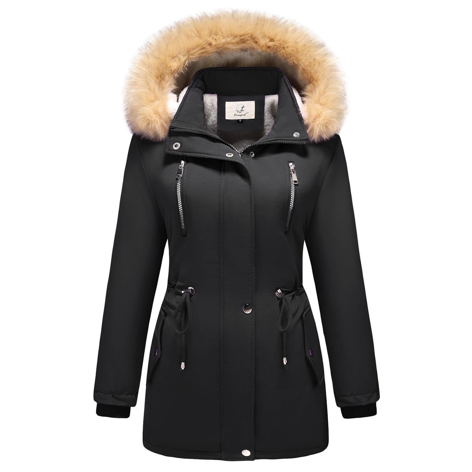 Lamgool Women's Sherpa Fleece Down Jacket - Thick Winter Coat with Hood - Warm Parka for Cold Weather - Perfect for Snowboarding, Skiing & Outdoor Activities