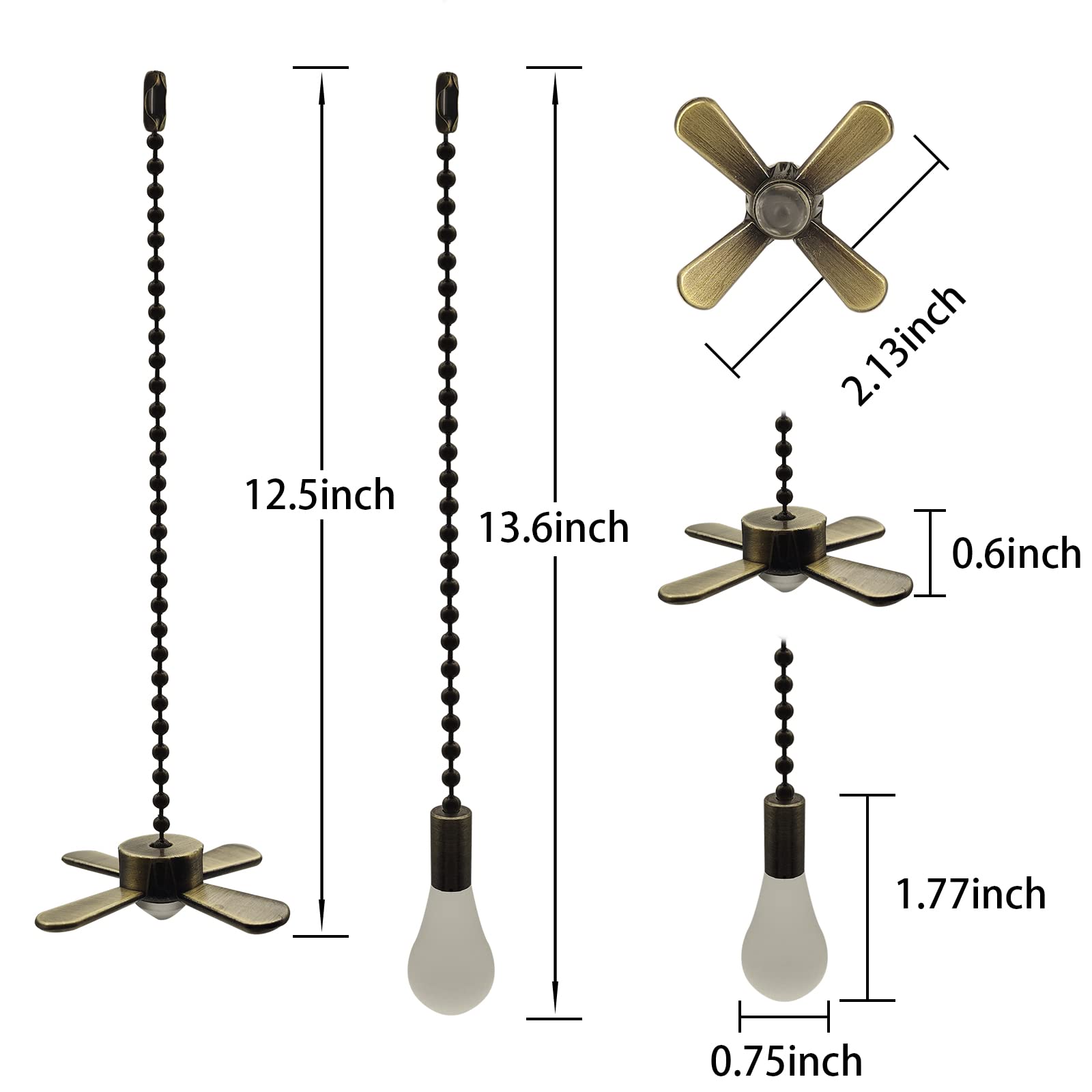 Decorative Ceiling Fan Pull Chain Set - 2 Pack 3mm 12 Inch Frosted Light Bulbs & Cord Extender for Mounted Fans & Light Fixtures (Bronze) - Perfect for Bedroom, Living Room & Home Lighting Upgrade