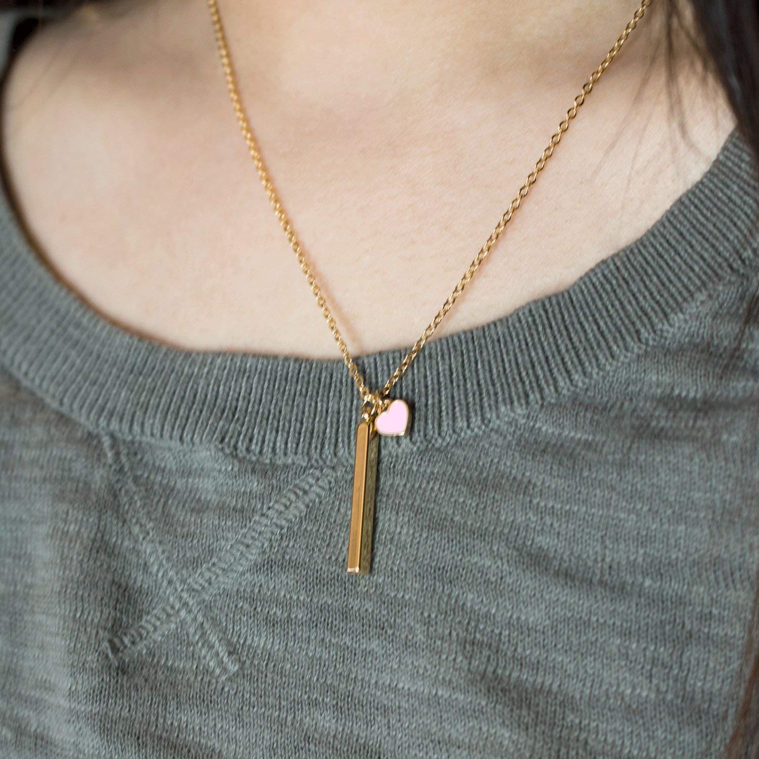 Personalized Name Necklace - Custom Engraved Bar Pendant with Pink Heart Charm, 16K Gold Plated Jewelry for Women | Perfect Gift for Wedding, Christmas, Birthday & Anniversary | Elegant Everyday Wear & Special Occasion Accessory