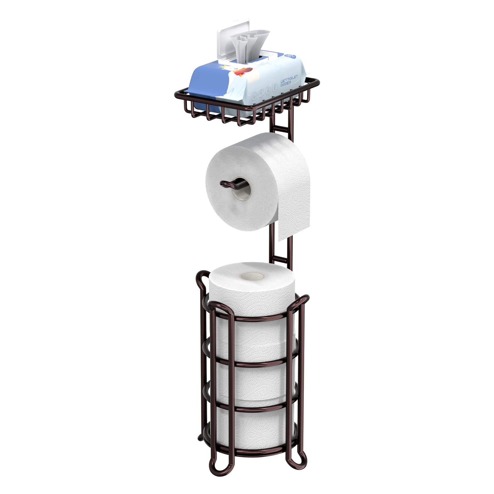 Bronze Toilet Paper Holder Stand with Shelf - Bathroom Tissue Roll Dispenser for Mega Rolls - Perfect for Bathroom Storage & Organization