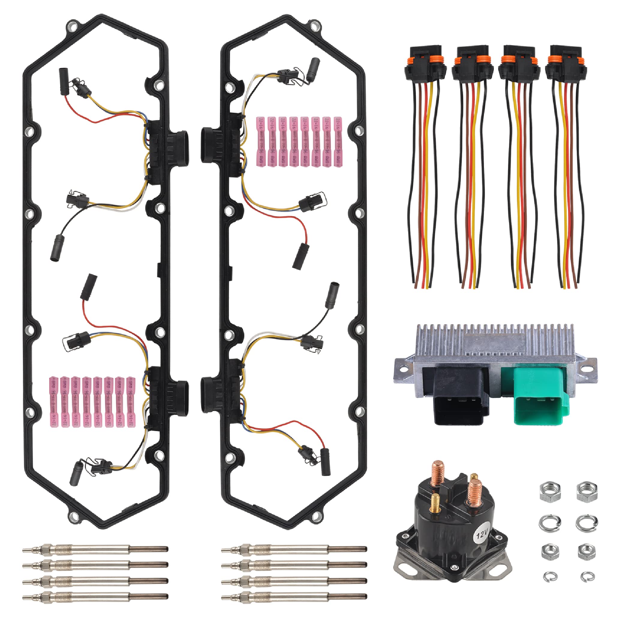 Valve Cover Gasket Kit with 8 Glow Plugs, 4 Injector Glow Plug Harnesses, Relay Solenoid & Controller - Compatible with 1998-2003 7.3L Ford Powerstroke Diesel Engine - Perfect for Engine Repairs & Maintenance