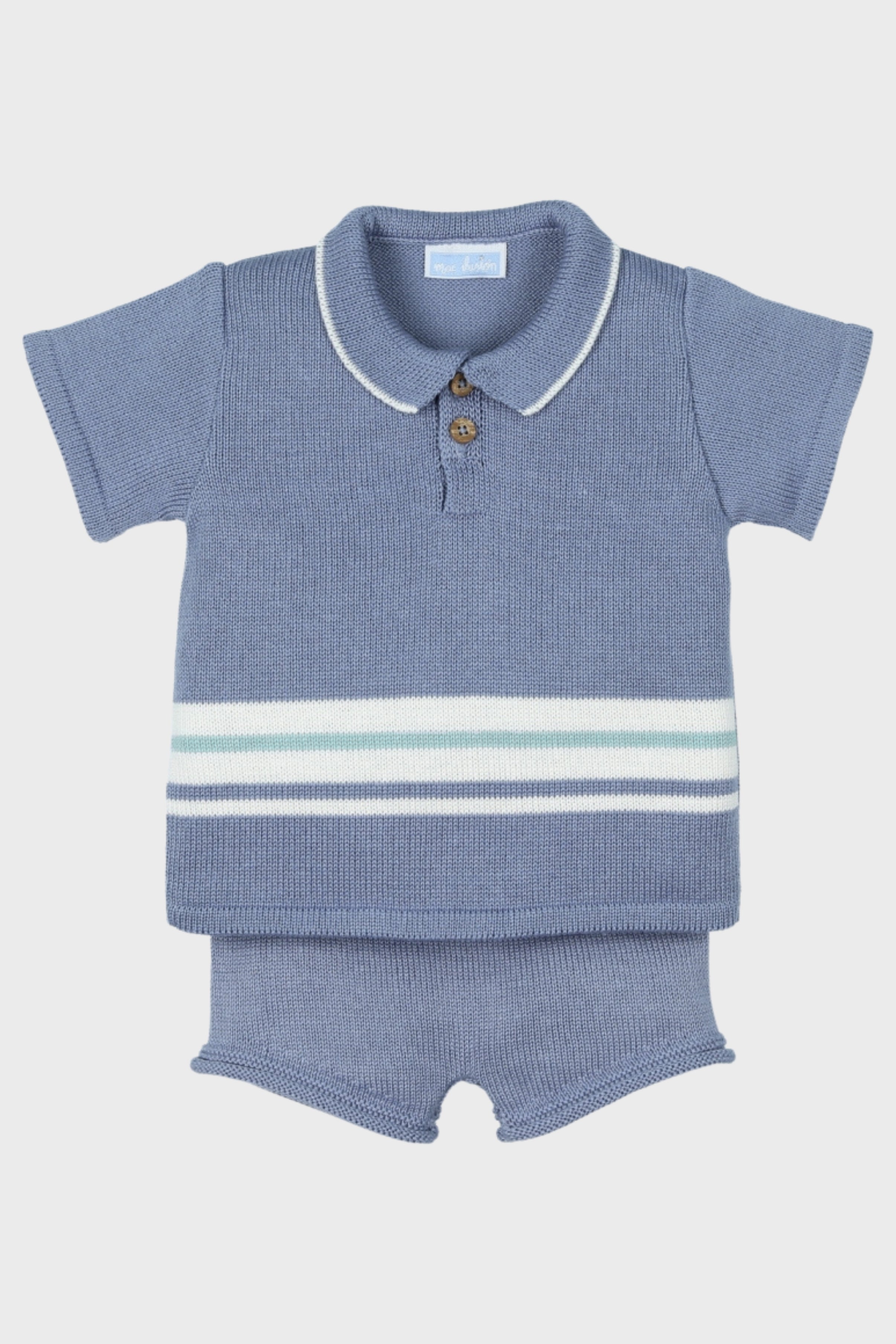 Rio Dusky Blue Knitted Polo Shirt & Shorts Set - Comfortable Cotton Summer Outfit for Men | Perfect for Casual Wear, Beach Vacation, and Outdoor Activities