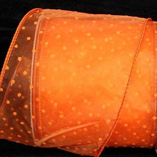 Sheer Orange Polka Dot Wired Craft Ribbon - 1.5 Inch x 80 Yards Bulk Roll for Gift Wrapping, DIY Bows, Floral Arrangements, Scrapbooking & Party Decorations