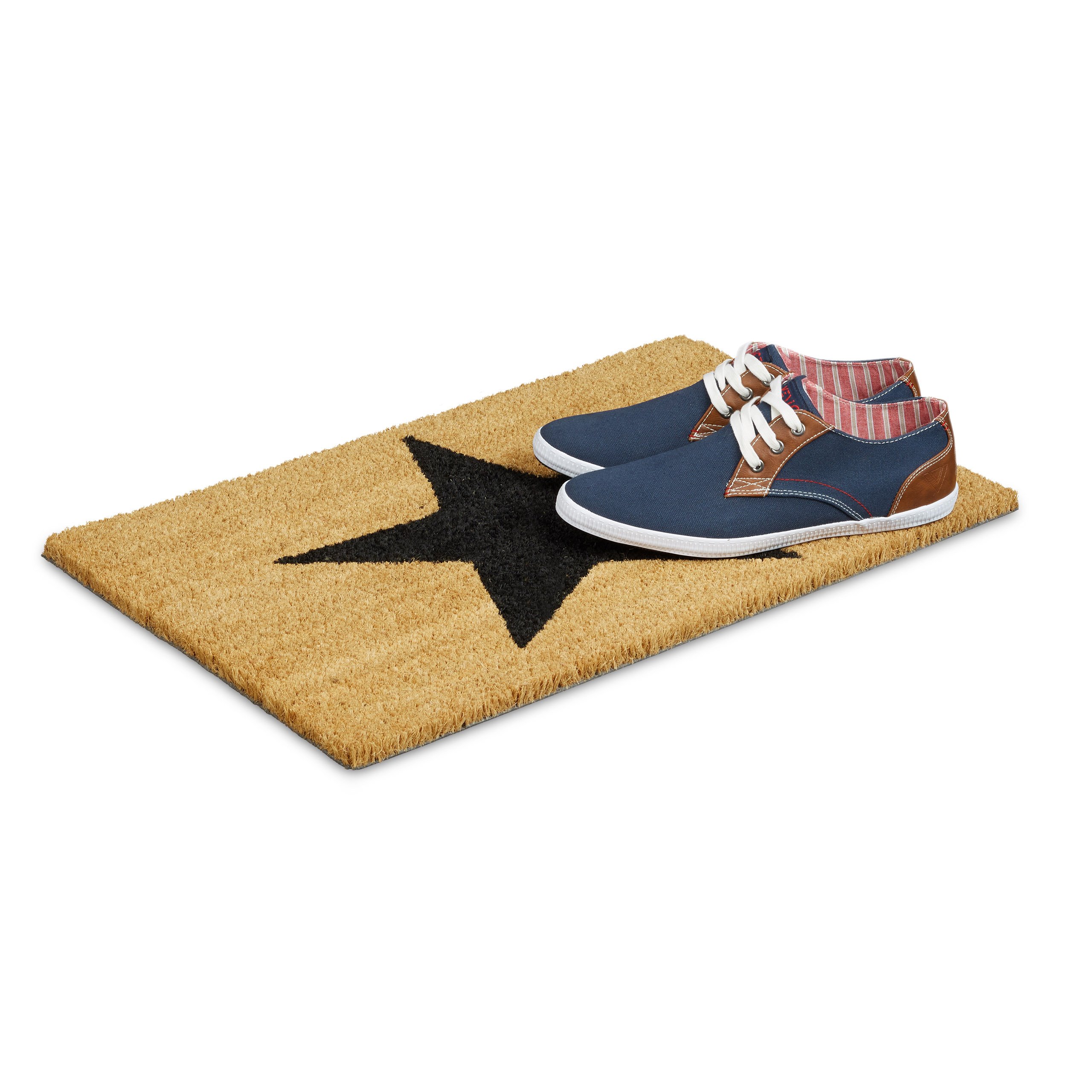 Natural Coconut Fiber Coir Star Doormat - Non-Slip Rubber PVC Backing, Brown Welcome Mat for Front Door, Porch & Entryway - Eco-Friendly Home Decor