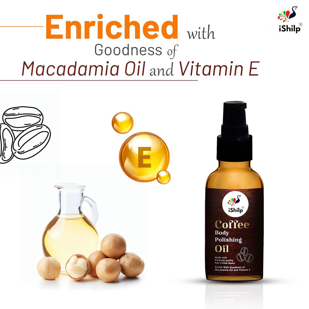 Premium Mocha Body Polishing Oil with Organic Coffee Beans, Macadamia Oil & Vitamin E - 100ml | Hydrating & Exfoliating Skin Care for Dry Skin - Perfect for Spa Day & Self-Care Routine