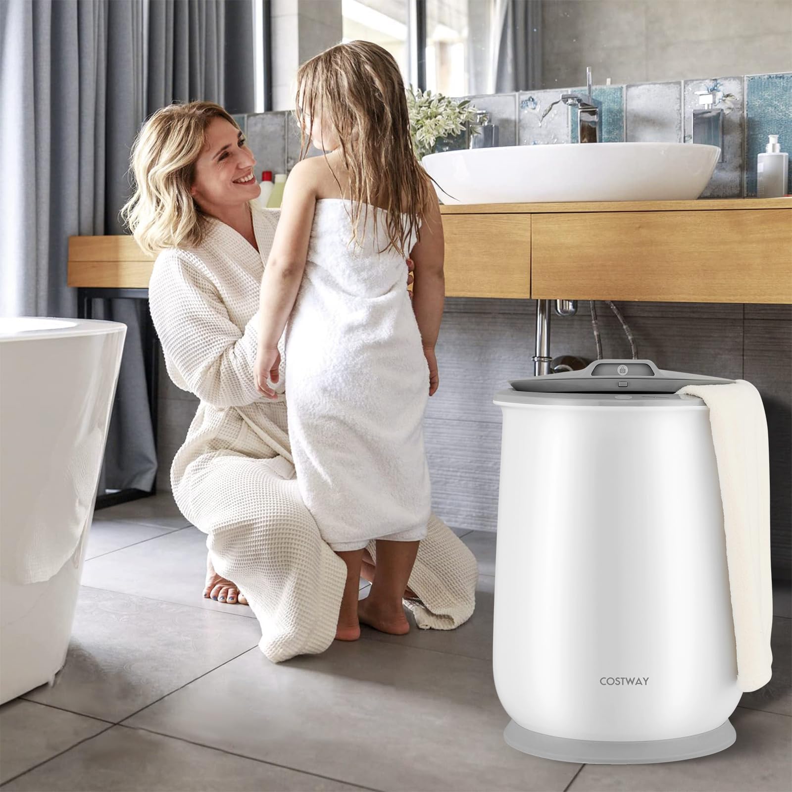 COSTWAY 21L Large Electric Towel Warmer & Blanket Heater with Flip-top Lid, Child Safety Lock & Auto Shut Off - Perfect for Bathrobes, Spa Towels & Home Bathroom Accessories (45