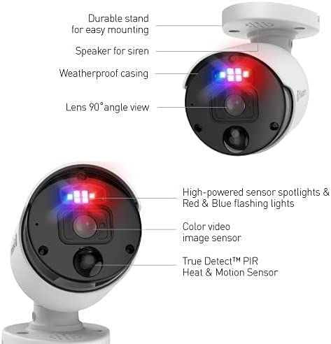 Swann 4K Enforcer™ IP Bullet Security Camera 2 Pack NHD-900BE with Adjustable Red & Blue LED Lights, Built-in Spotlights & Siren - Compatible with Select NVRs for Home & Business Surveillance