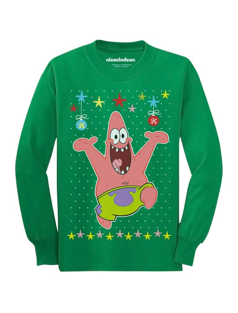 Spongebob Christmas Ugly Sweater with Patrick Star - Festive Holiday Long Sleeve T-Shirt for Kids & Youth - Perfect for Christmas Parties, Family Gatherings & Ugly Sweater Contests
