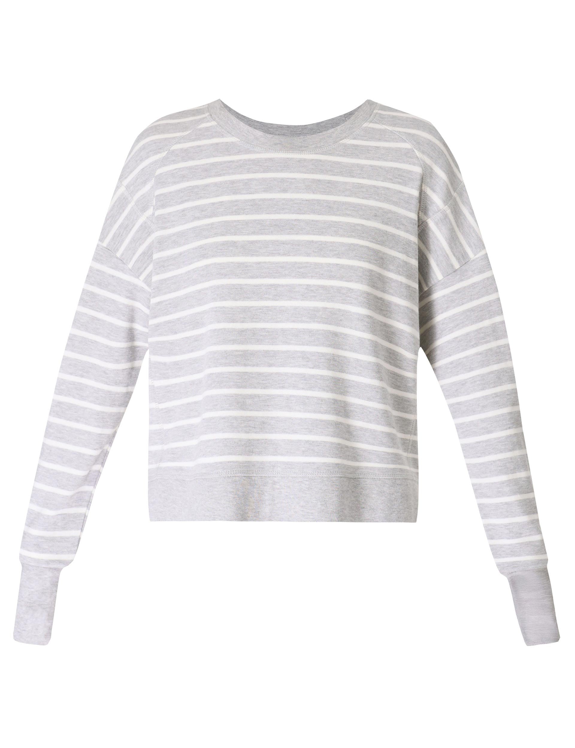 After Class Crop Sweatshirt - Lily White & Light Grey Marl Stripe | Women's Casual Pullover Hoodie for School, Gym & Streetwear Fashion