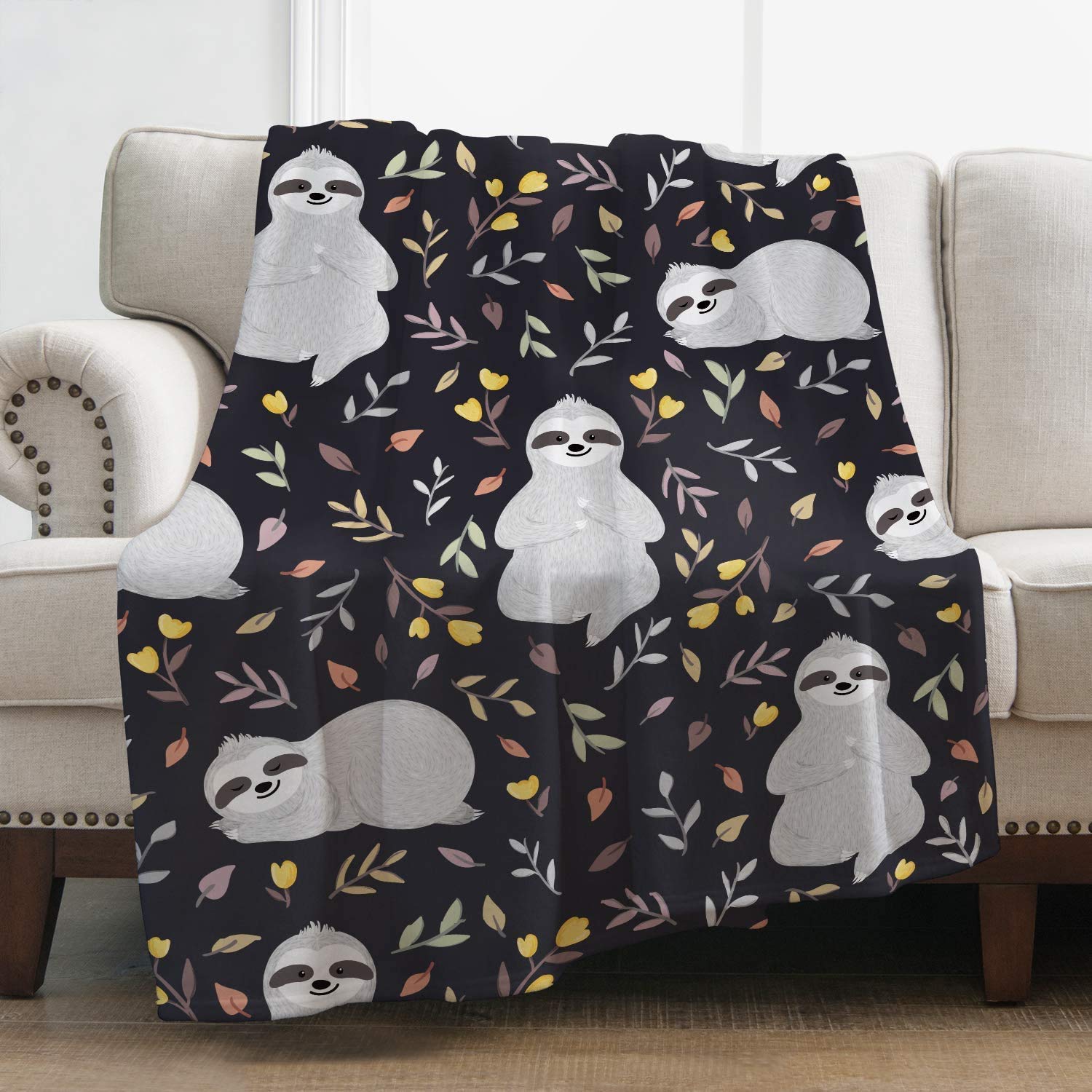 Funny Sloth Print Flannel Throw Blanket - Soft Lightweight Bed Blanket for Sleeping, Couch & Living Room - Cozy Warm Blanket for Kids, Adults, Home Decor & Gifts