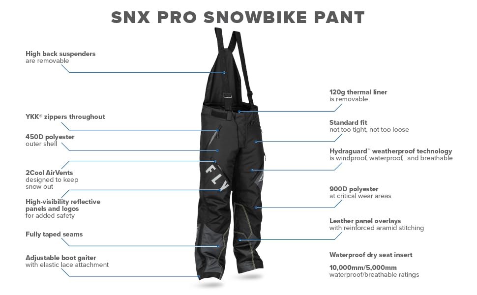 Fly Racing 2022 SNXPro Snow Bike Pants for Men - Waterproof Winter Motorcycle Pants (Black/Grey/Blue, XX-Large) - Ideal for Snowmobiling, Dirt Biking & Cold Weather Riding