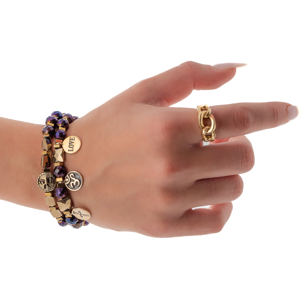 Purple & Gold Hematite Stone Beaded Bracelet Set for Women - Healing Crystal Jewelry for Stress Relief & Positive Energy | Perfect for Meditation, Yoga & Spiritual Gifts