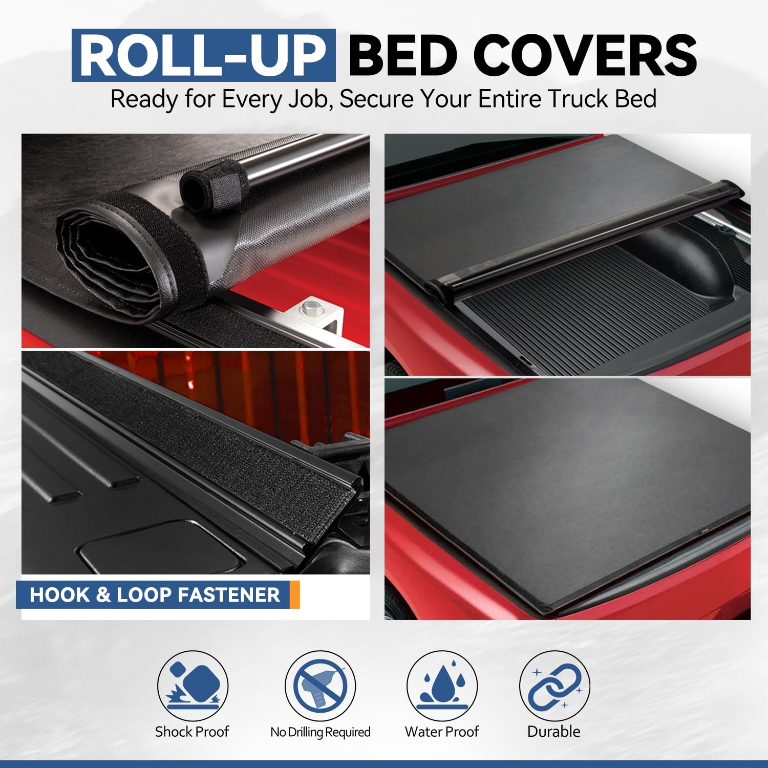 Auto Dynasty Soft Roll-up Truck Bed Tonneau Cover for 1999-2007 Chevy Silverado & GMC Sierra 1500/2500/3500/HD Classic - 6.5Ft Fleetside/Styleside Bed (No Rail System) - Matte Black - Weatherproof Protection for Cargo & Outdoor Gear