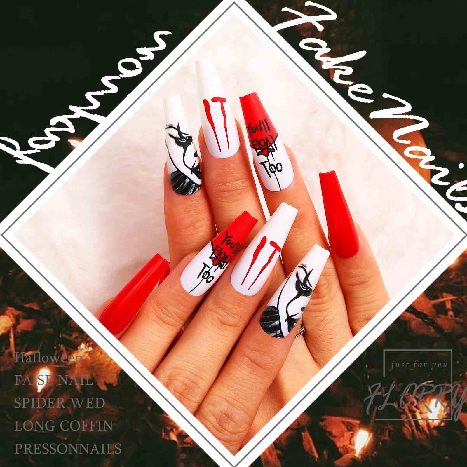 Florry Halloween Extra Long Press on Nails - Black Matte Coffin Fake Nails for Women & Girls (30Pcs Vampire Style) | Perfect for Halloween Parties, Cosplay & Gothic Fashion