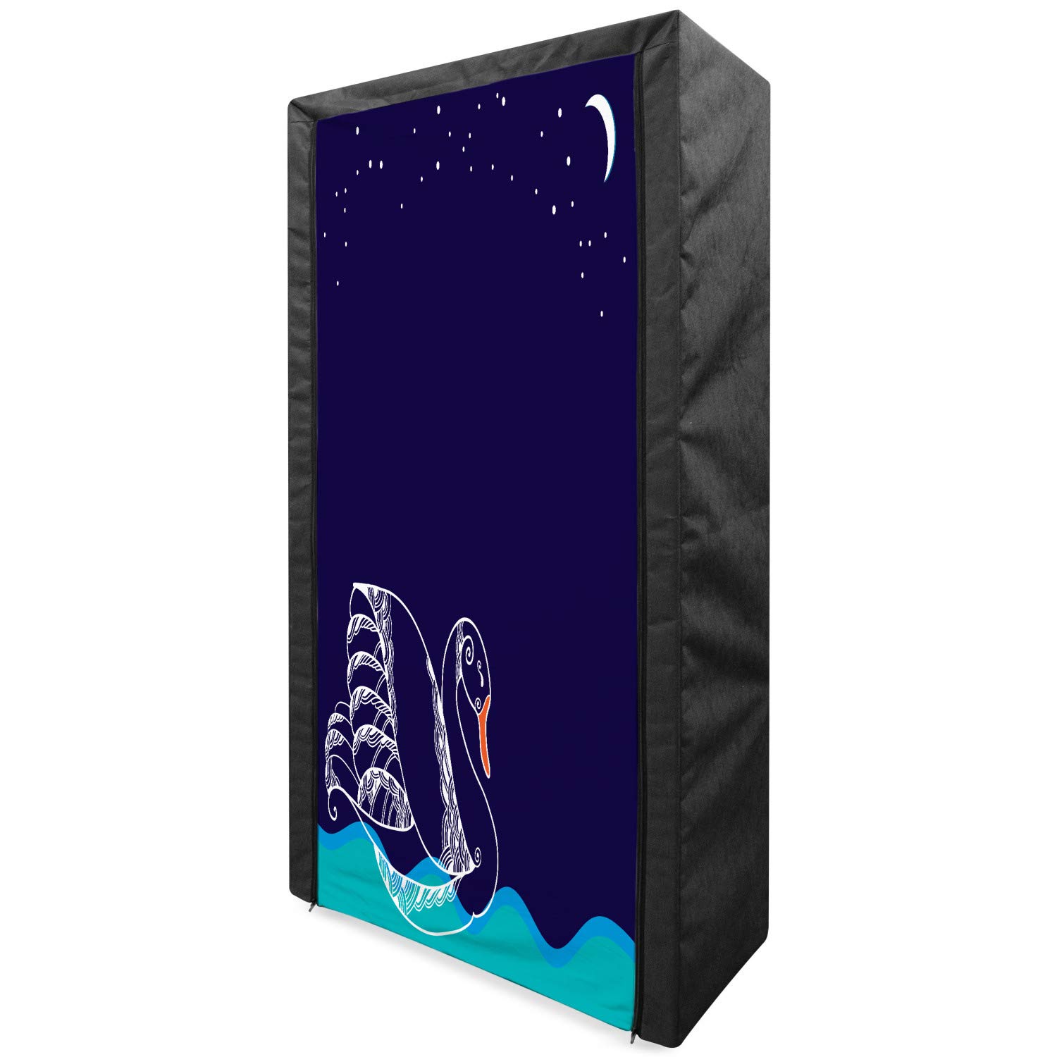 Ambesonne Swan Portable Fabric Wardrobe - White & Blue Clothing Organizer with Shelves, 33.5