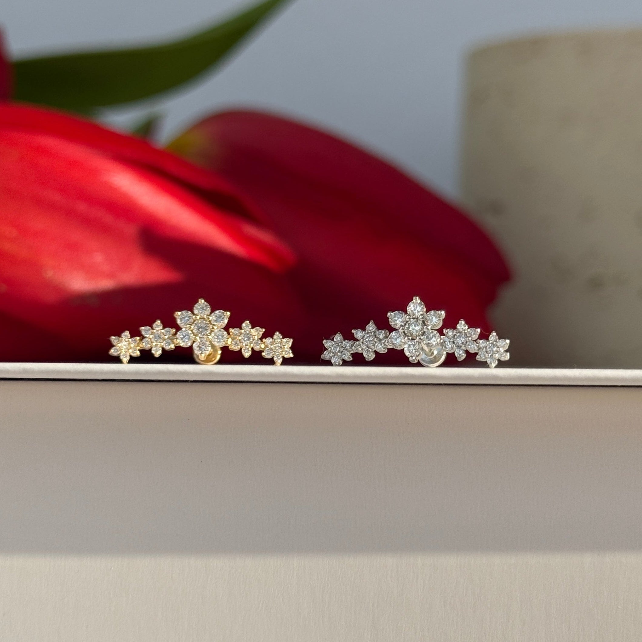14K White Gold Five Flower Diamond Garland Flat Back Stud Earrings - Elegant Bridal Jewelry for Weddings & Special Occasions