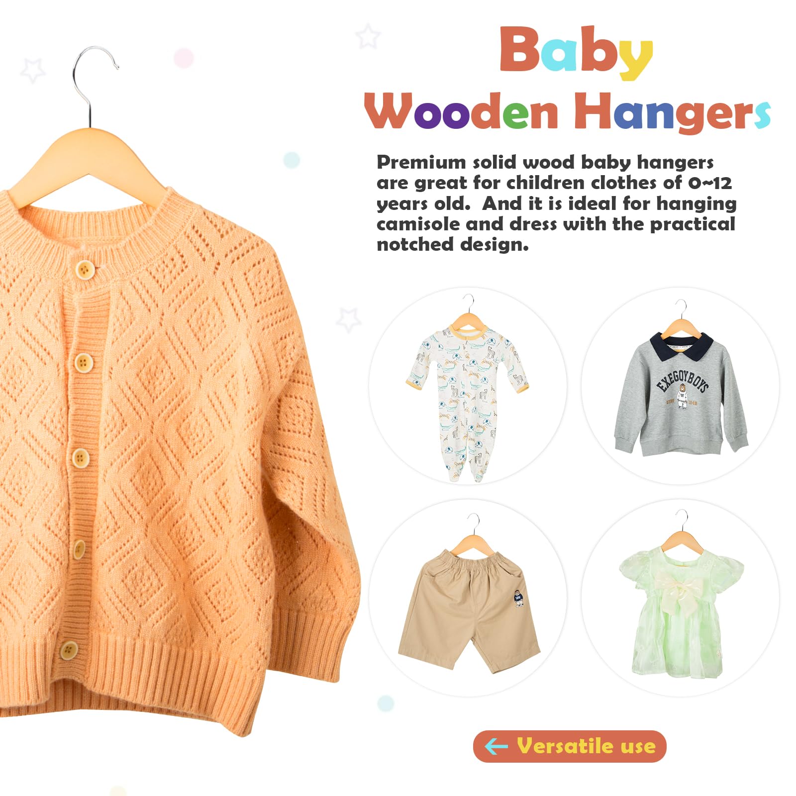 ELONG HOME 20 Pack Natural Wooden Baby Hangers with 360° Swivel Hook - Premium Kids Closet Organizers for Shirts, Dresses & Jackets - Space Saving Nursery & Children's Wardrobe Storage Solution
