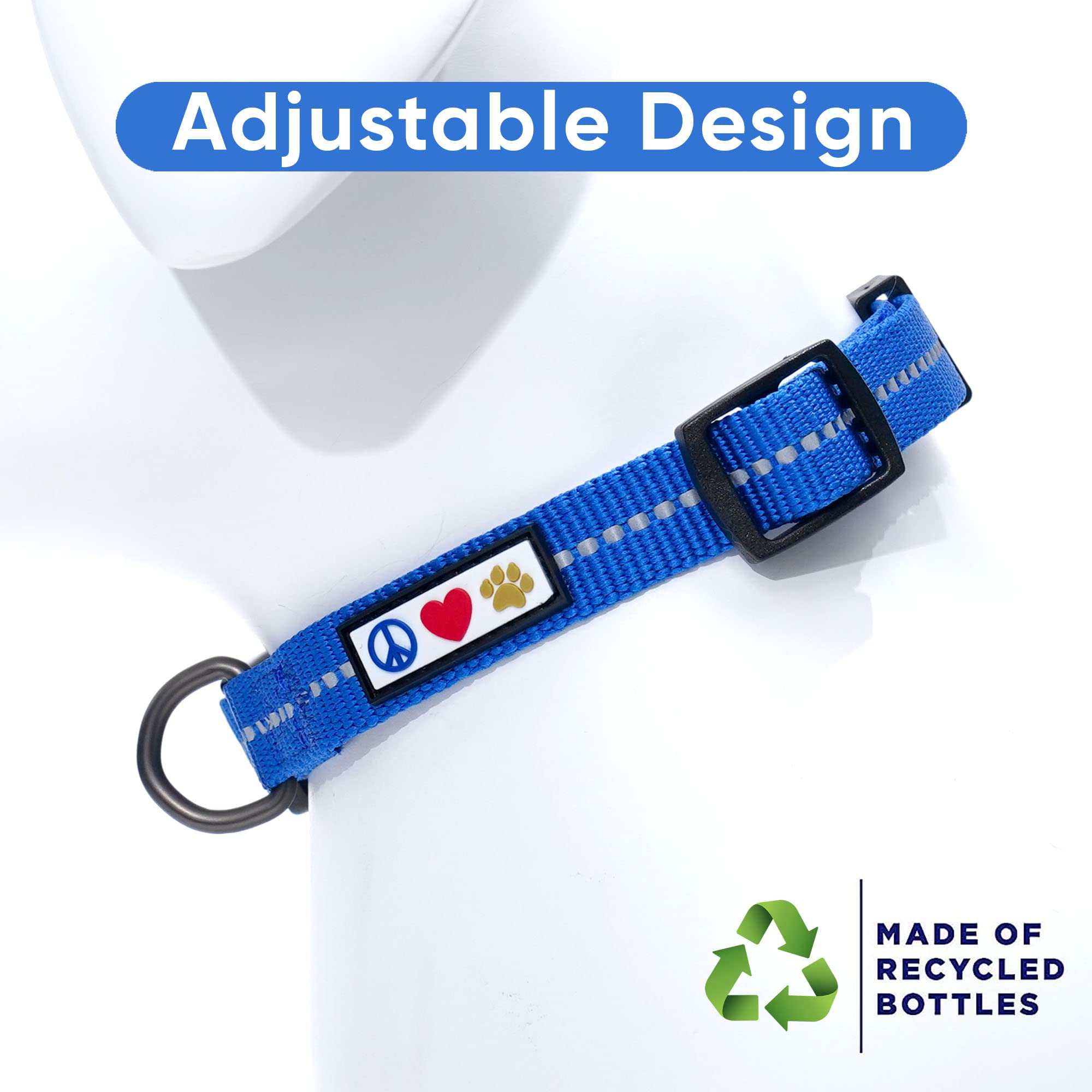 Eco-Friendly Recycled Dog Collar | Reflective Stitched Puppy Collar Made from Ocean Plastic Bottles | Small Blue Collar for Small Dogs | Perfect for Night Walks & Beach Adventures
