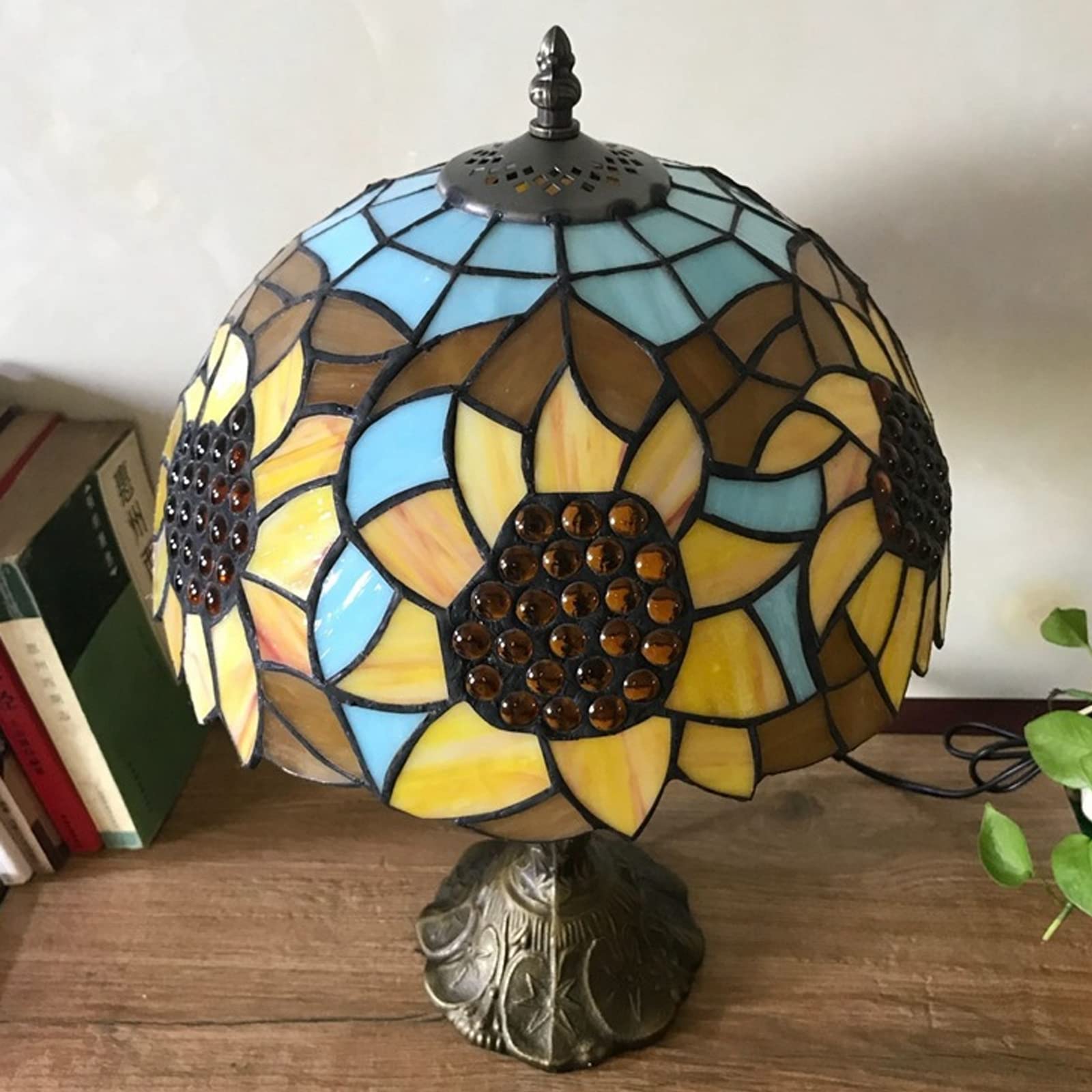 Tiffany Style Sunflower Stained Glass Table Lamp - Handmade Country Decor Desk Lamp for Bedroom, Kids Room & Nursery | Perfect Bedside Night Light & Reading Lamp