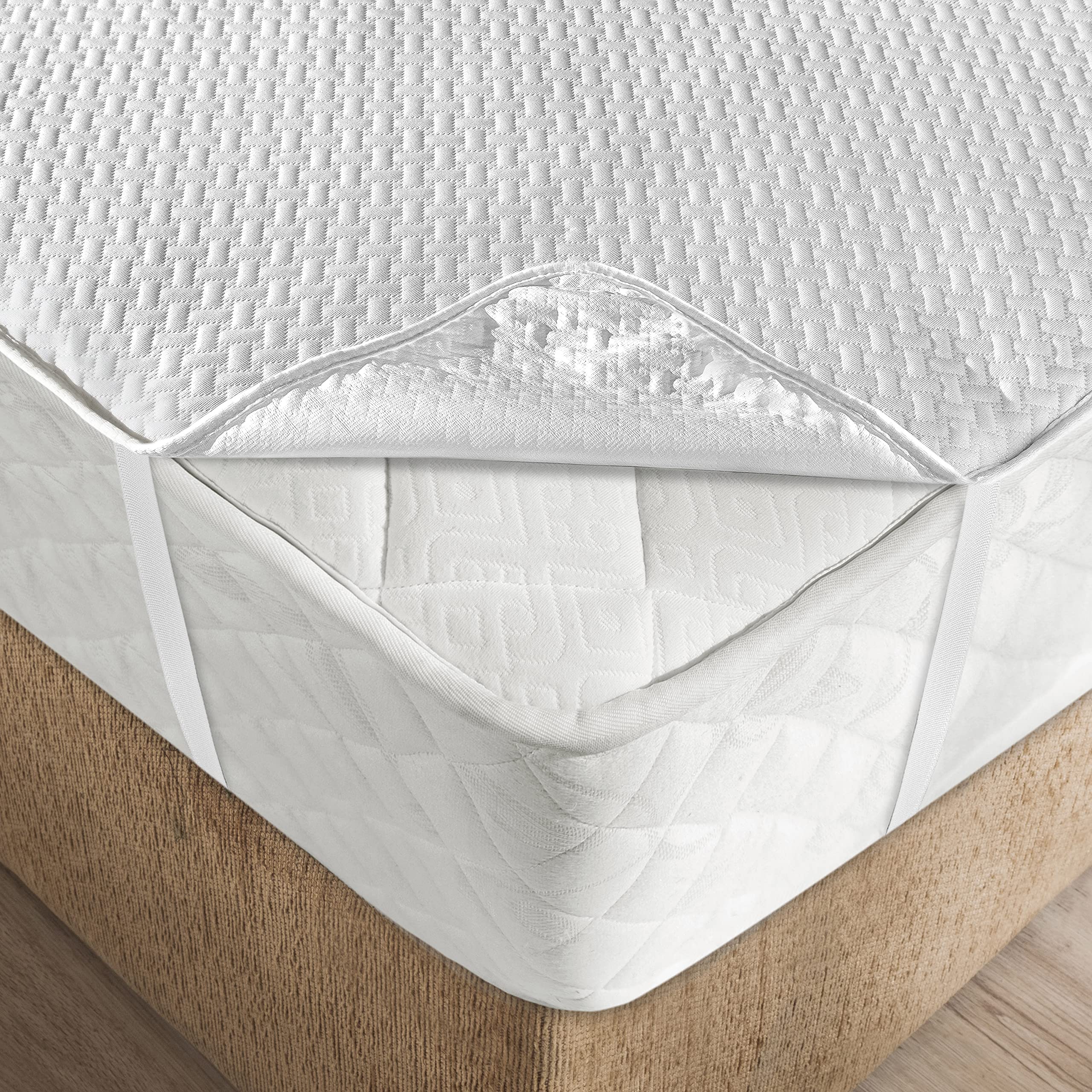 Ambesonne King Size Quilted Mattress Topper - Soft, Breathable & Waterproof Bed Pad with Noiseless Surface & Durable Elastic Straps | Premium Comfort for Hotels, Guest Rooms & Home Bedrooms