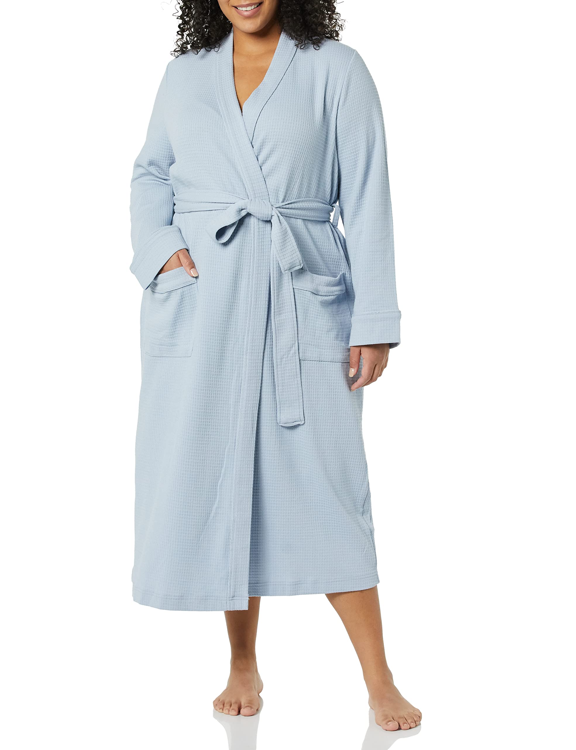 Amazon Essentials Women's Lightweight Waffle Full-Length Robe - Soft & Comfortable Plus Size Bathrobe for Lounge, Spa & Home Relaxation