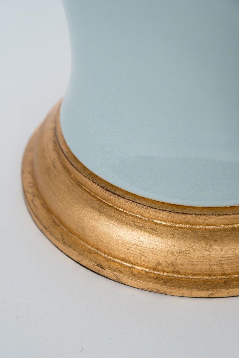 Amelie Blue Ceramic Table Lamp with Gold Leaf Base - Modern Bedside & Living Room Lighting for Home Decor
