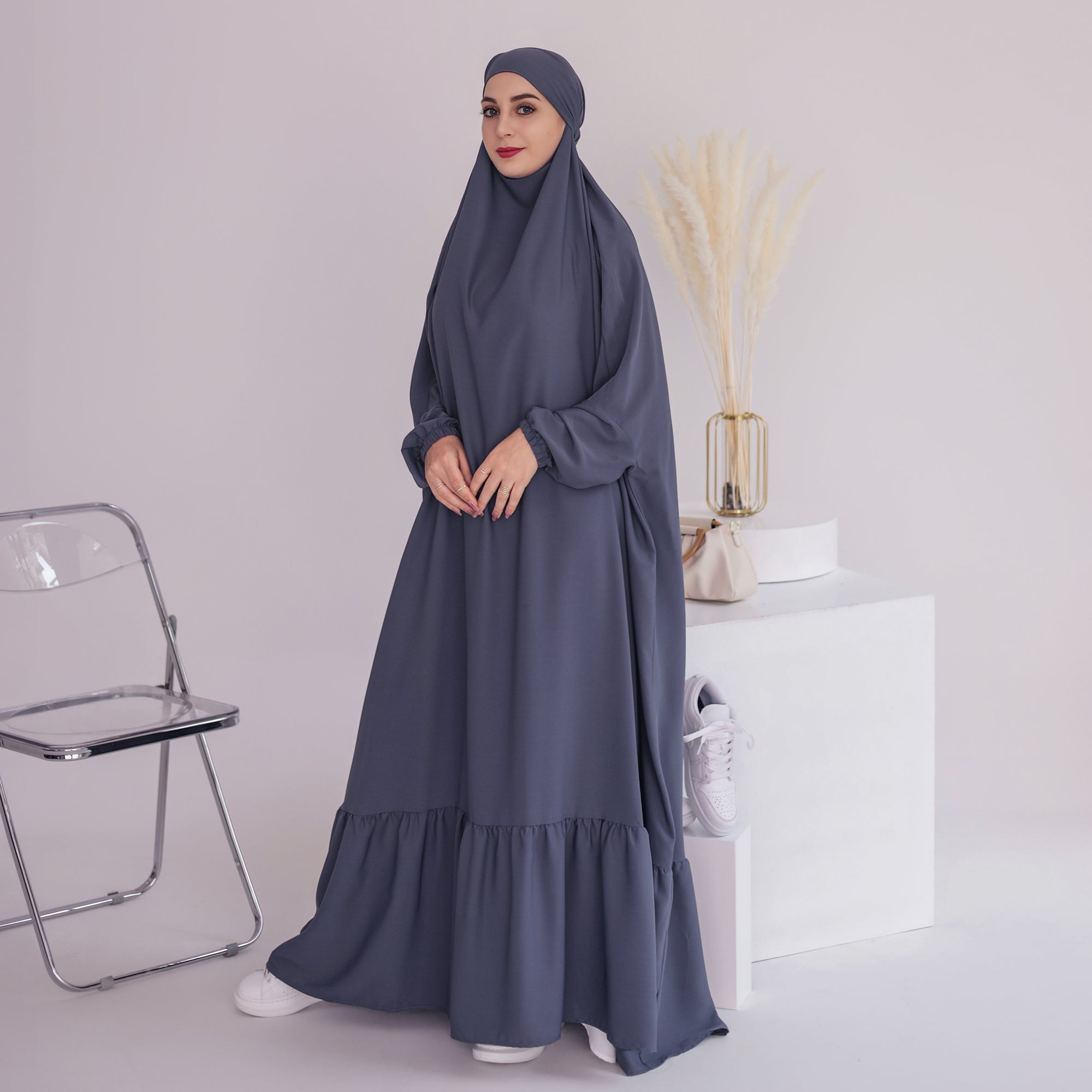 Anissa Jilbab Gray - Modest Muslim Scarf for Women | Perfect for Prayer, Daily Wear & Special Occasions