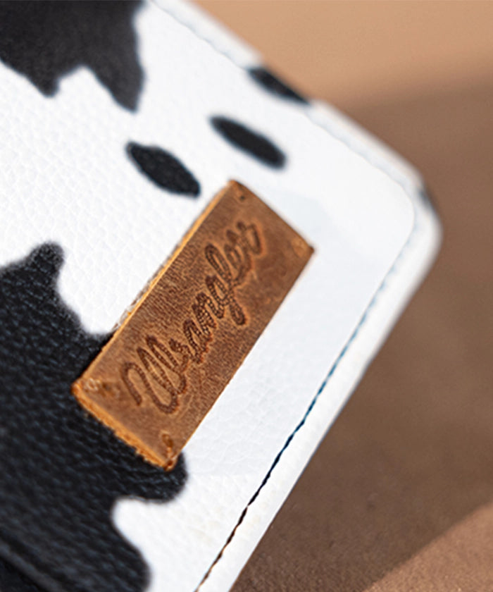 Wrangler Genuine Leather Cow Print Card Holder for Men & Women - Slim RFID Blocking Wallet for Credit Cards & ID - Perfect for Travel, Work, and Everyday Use