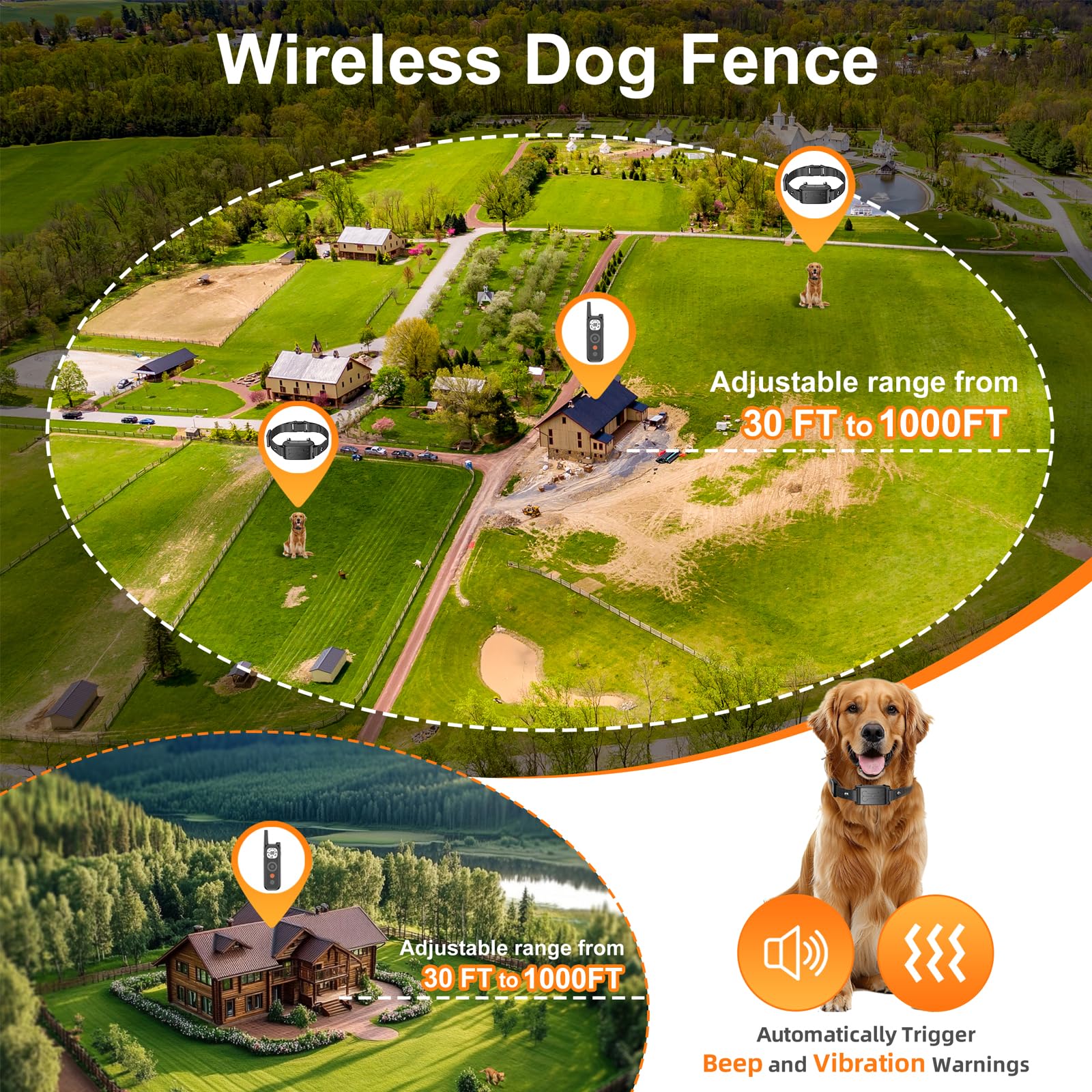 Wireless Dog Fence System for 2 Dogs - 2-in-1 Electric Pet Containment with Remote Training Collar | Waterproof & Adjustable Outdoor Dog Fence for Large Yards & Training | Perfect for Backyard Safety & Off-Leash Freedom