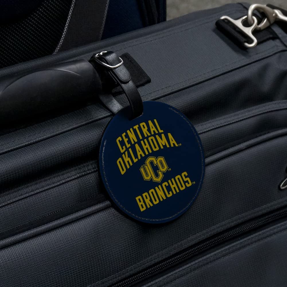 Central Oklahoma Bronchos Logo Round Leather Luggage Tag - Personalized Carry-On ID Tag for Travel Bags, Suitcases & Backpacks | Perfect for College Fans, Alumni & Travel Enthusiasts