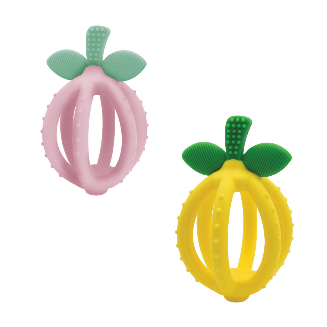 Bitzy Biter™ Teething Ball - Soft Pink Lemonade Silicone Baby Teether Toy for Soothing Sore Gums | Safe & BPA-Free for Infants 3+ Months | Perfect for Home, Travel & Daycare Use