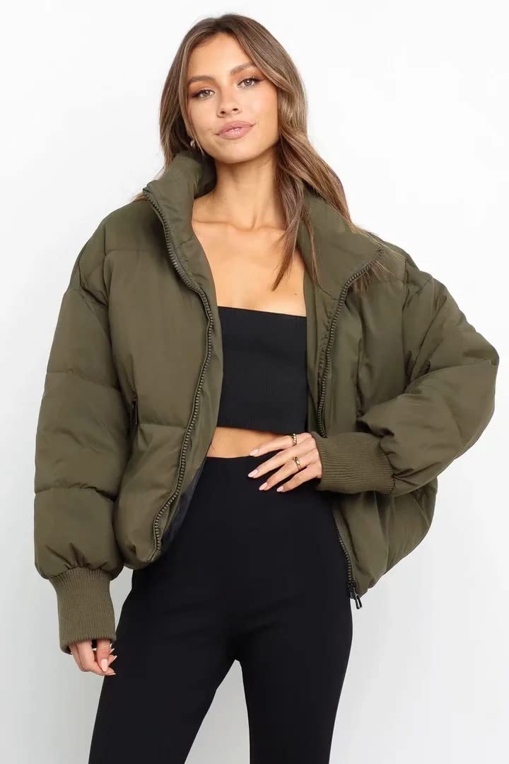 Women's Winter Puffer Down Jacket - Long Sleeve Full Zip Hooded Coat with Pockets, Oversized Short Padded Parka for Cold Weather - Perfect for Snowboarding, Skiing & Daily Winter Wear