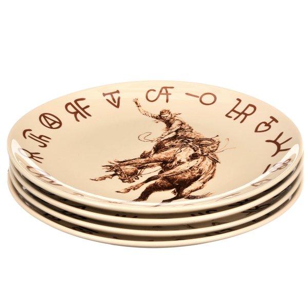 Western Cowboy Bronc & Brands Dinner Plates - Rustic Ranch Style Ceramic Plates for Dining, BBQ, and Western-Themed Parties