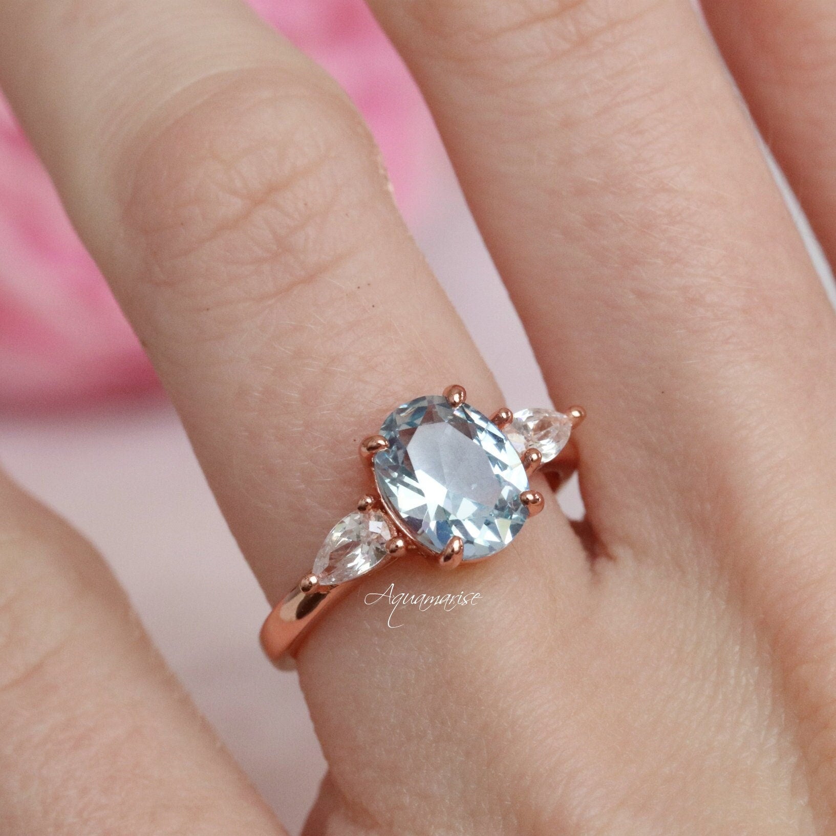 Olivia Aquamarine Ring - 14K Rose Gold Vermeil, Dainty Birthstone Jewelry for Women, Perfect for Gifts, Anniversaries & Everyday Elegance