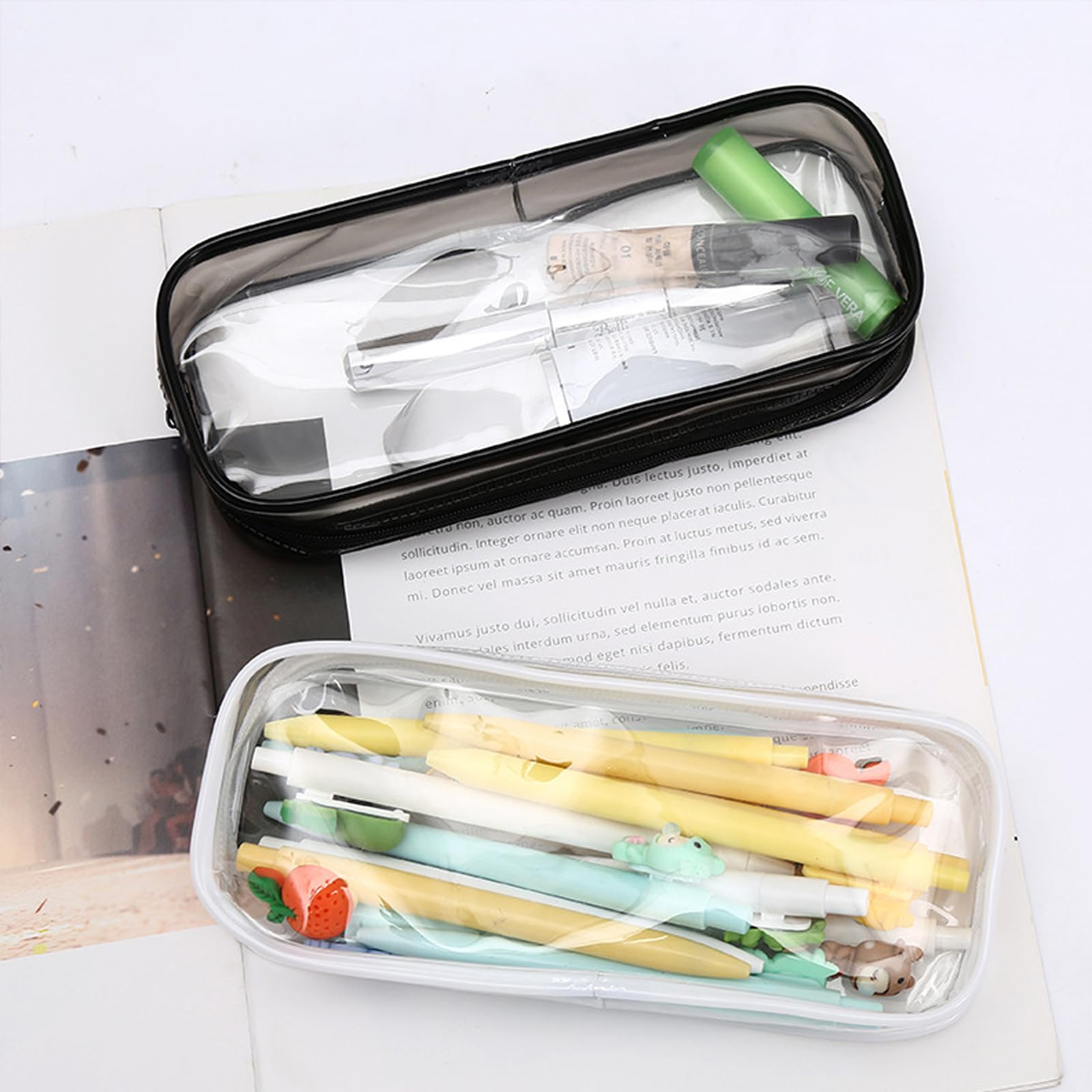 JMOCD 2-Pack Clear PVC Zipper Pencil Case - Transparent School & Office Organizer for Pens, Pencils, Makeup, Toiletries & Brushes - Durable Pencil Pouch with Secure Zipper for Students, Artists & Professionals | Perfect for Backpacks, Desks & Travel