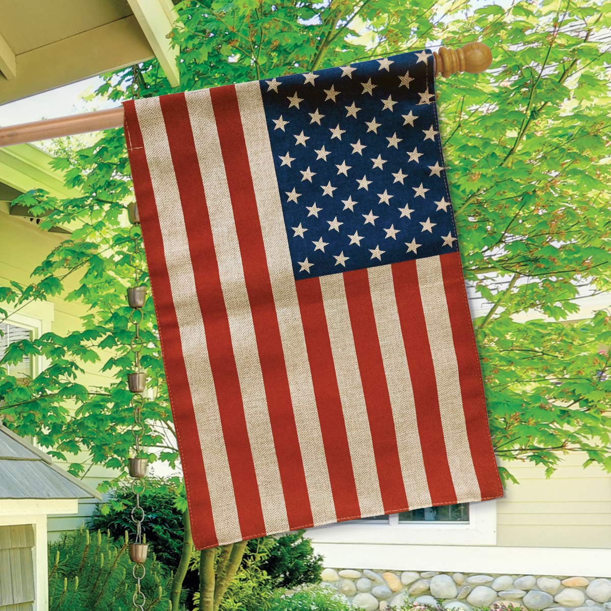 American Flag Burlap House Flag 28x40 Inch - USA Patriotic Decorative Outdoor Flag for Porch, Garden & Yard - Briarwood Lane Collection