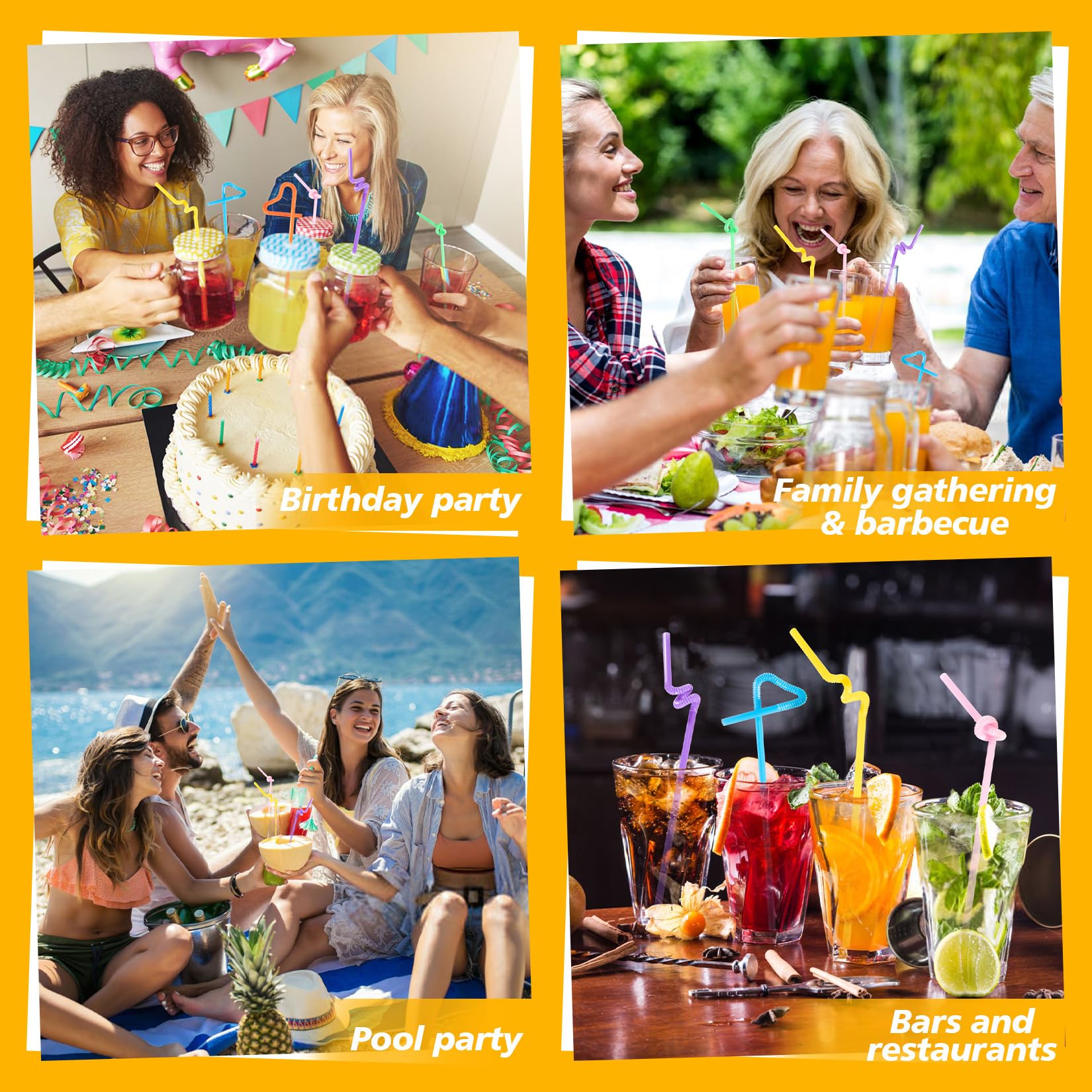 MAQIHAN 100PCS Disposable Plastic Drinking Straws - Flexible Bendable Colorful Straws for Juice, Smoothies, Cocktails & Party Drinks | Perfect for Home, Restaurants, Cafes & Outdoor Events