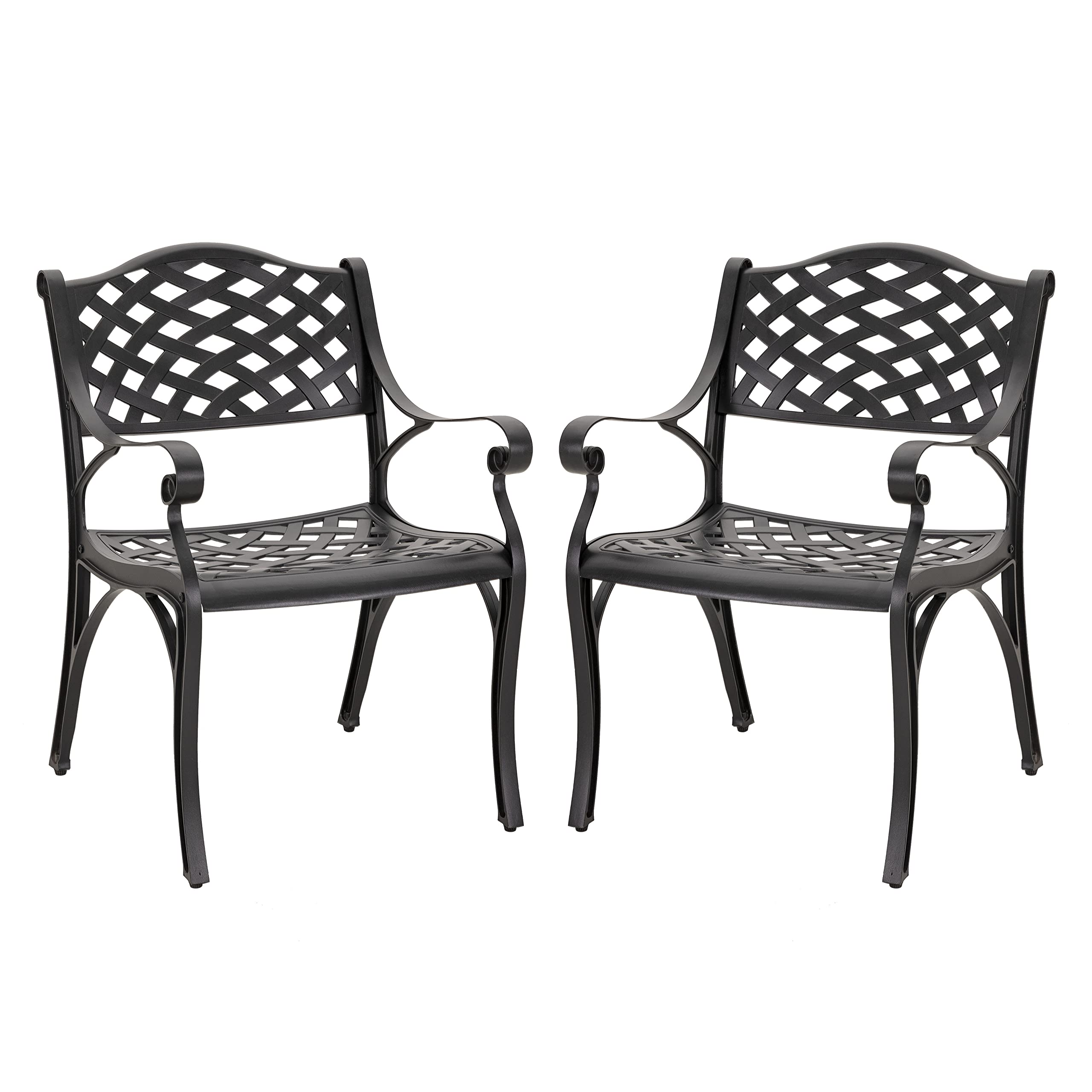 Nuu Garden Patio Dining Chairs Set of 2 - Lightweight Aluminum Outdoor Indoor Arm Chairs for Backyard, Porch, Balcony - Weather-Resistant Black Metal Furniture for Dining, Relaxing, Entertaining Guests
