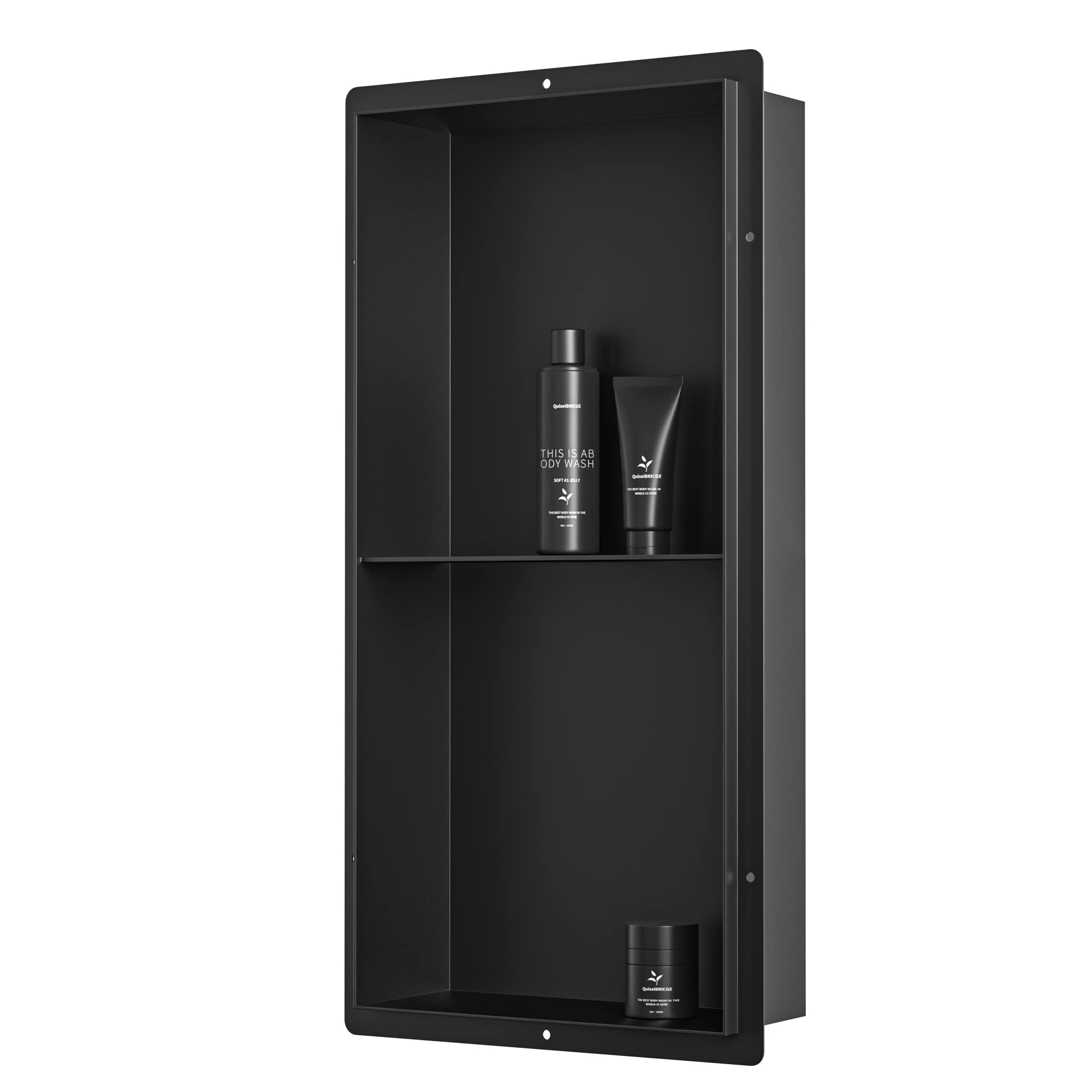24x12 Inch Stainless Steel Recessed Shower Niche - Matte Black Rimless Wall Shelf for Bathroom | No Tile Needed, Flush-Mount Installation | Perfect for Shampoo, Soap & Bath Accessories Storage