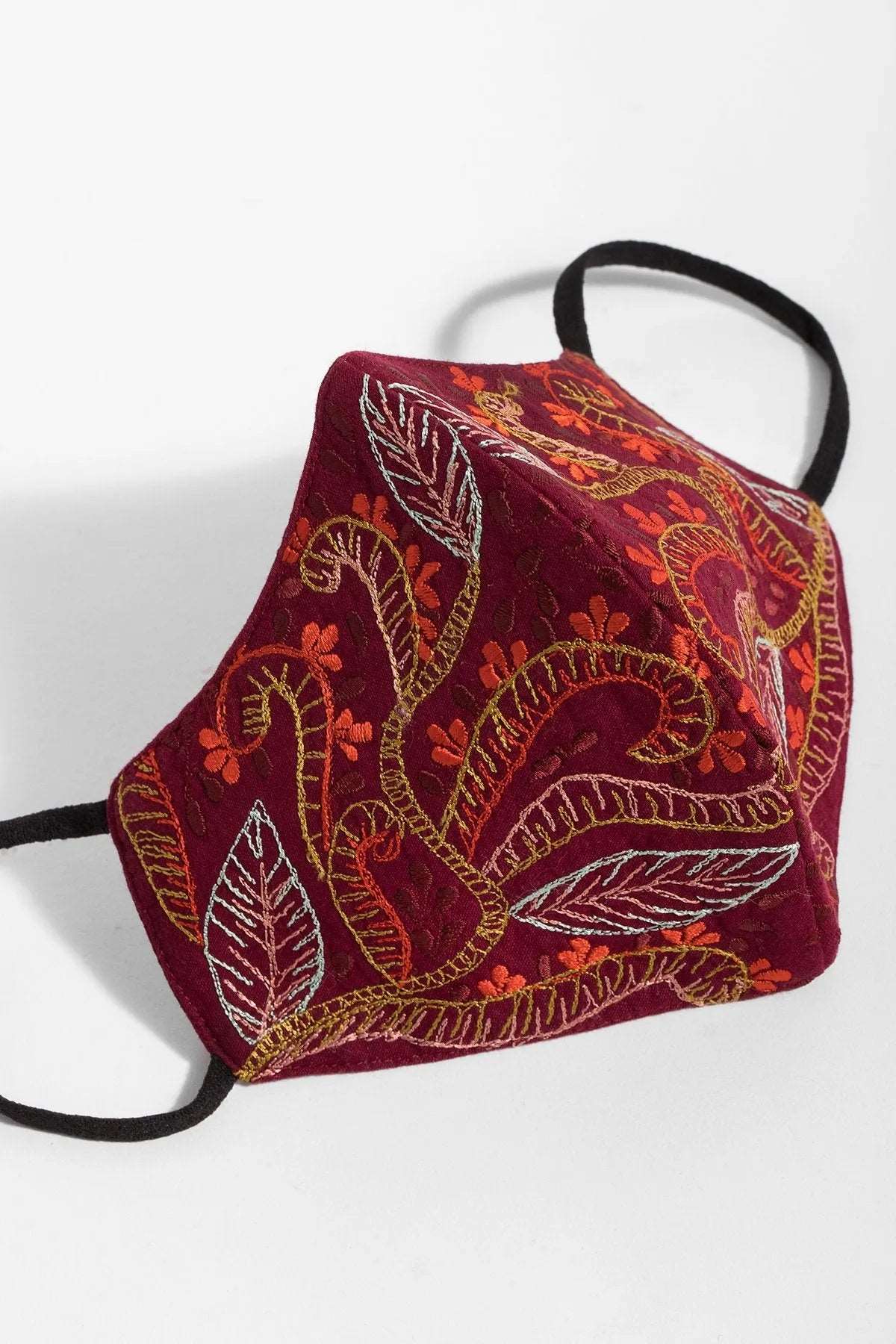 Autumn Embroidered Face Mask - Floral Design Cotton Fabric for Women & Men - Breathable Reusable Fashion Mask for Fall Season - Perfect for Outdoor Activities, Travel, and Daily Protection
