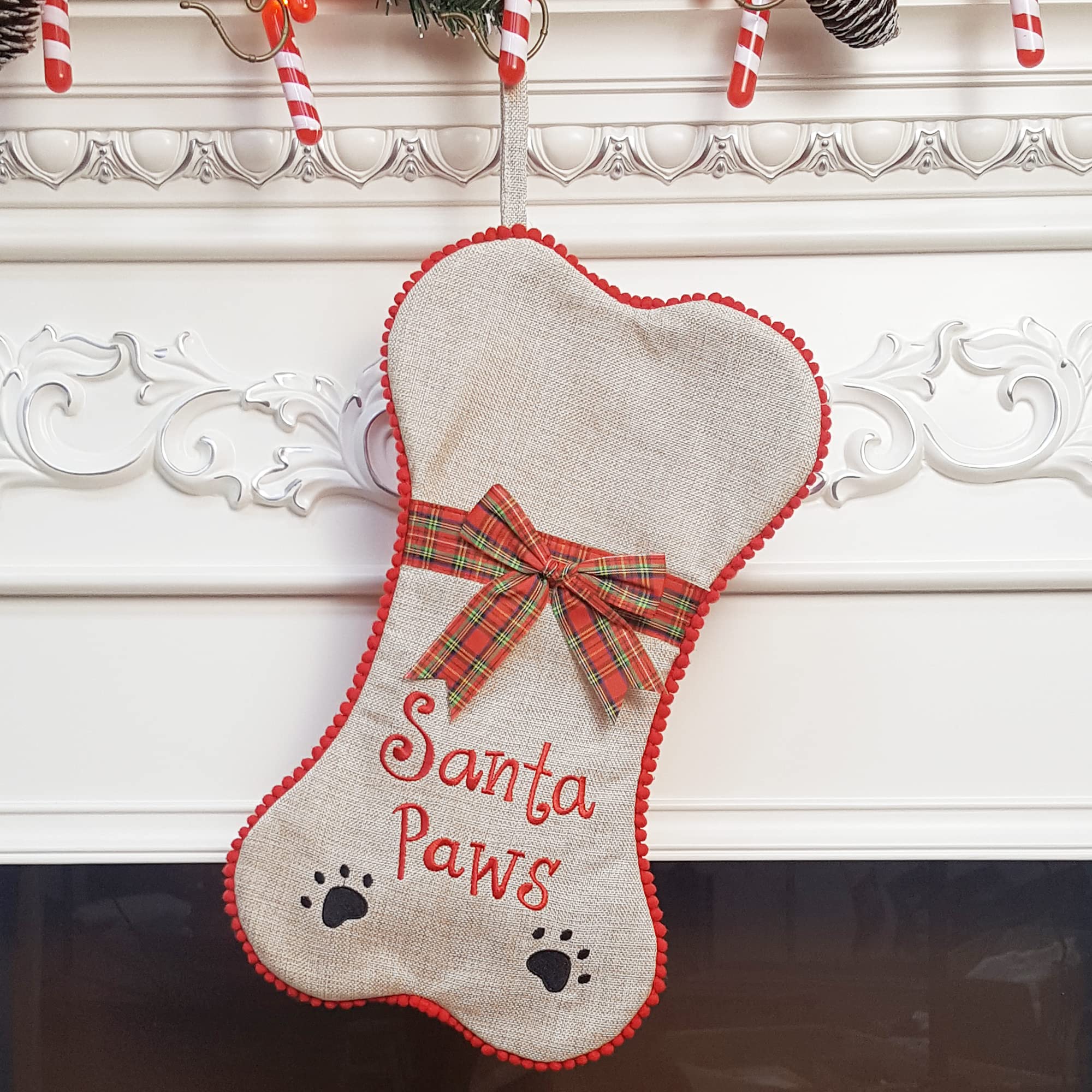 DearSun Personalized Linen Christmas Stockings for Dogs - Custom Dog Bone Design Holiday Gift Bag for Puppies & Pets - Perfect for Christmas Decor, Pet Gifts & Festive Celebrations