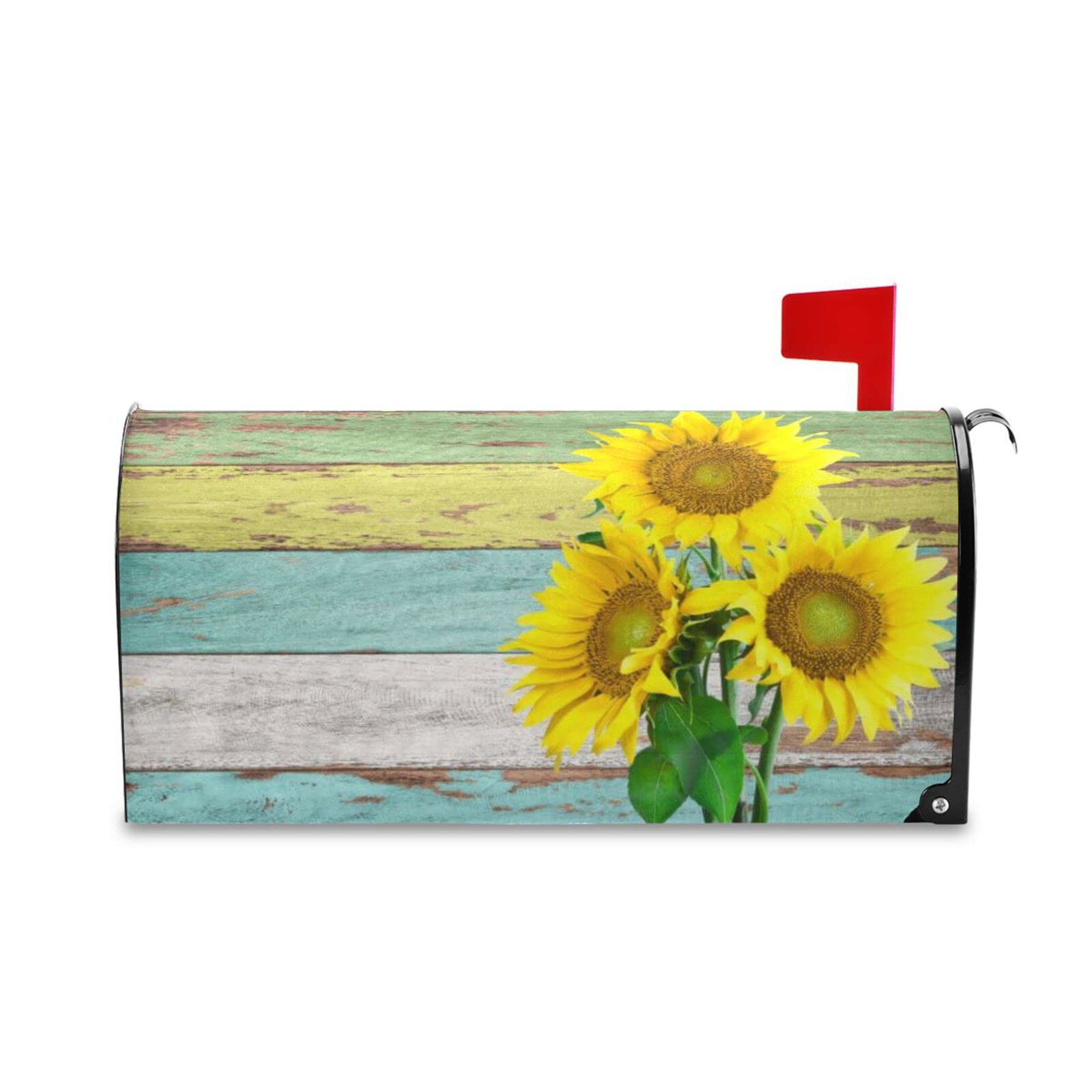 Magnetic Mailbox Cover 18 x 21 Inch - Sunflower Wood Grain Design for USPS Mailbox, Weatherproof & Rustproof Mail Wraps for Outdoor Use - Perfect for Home, Garden, and Rural Mailbox Protection