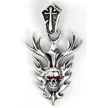 Sterling Silver Flame Blade Skull Biker Pendant Necklace for Men - Gothic Punk Jewelry for Motorcycle Riders & Rock Music Fans - Perfect for Biker Gangs, Concerts & Edgy Fashion