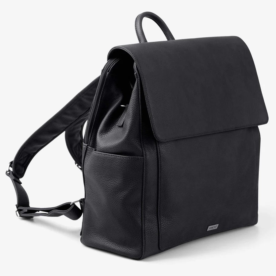 Vanchi Vegan Leather Emmy Backpack Diaper Bag - Stylish & Spacious Black Baby Bag for Moms - Perfect for Travel, Shopping & Daily Use