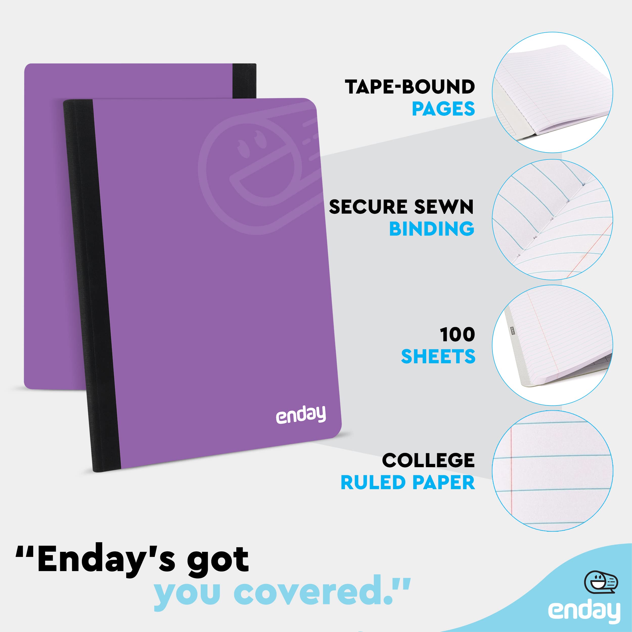 Premium Purple Hard Cover Composition Notebooks - College Ruled, 100 Sheets (96 Pack Bulk) for School, Office & Journaling - Durable Lined Writing Books by Enday