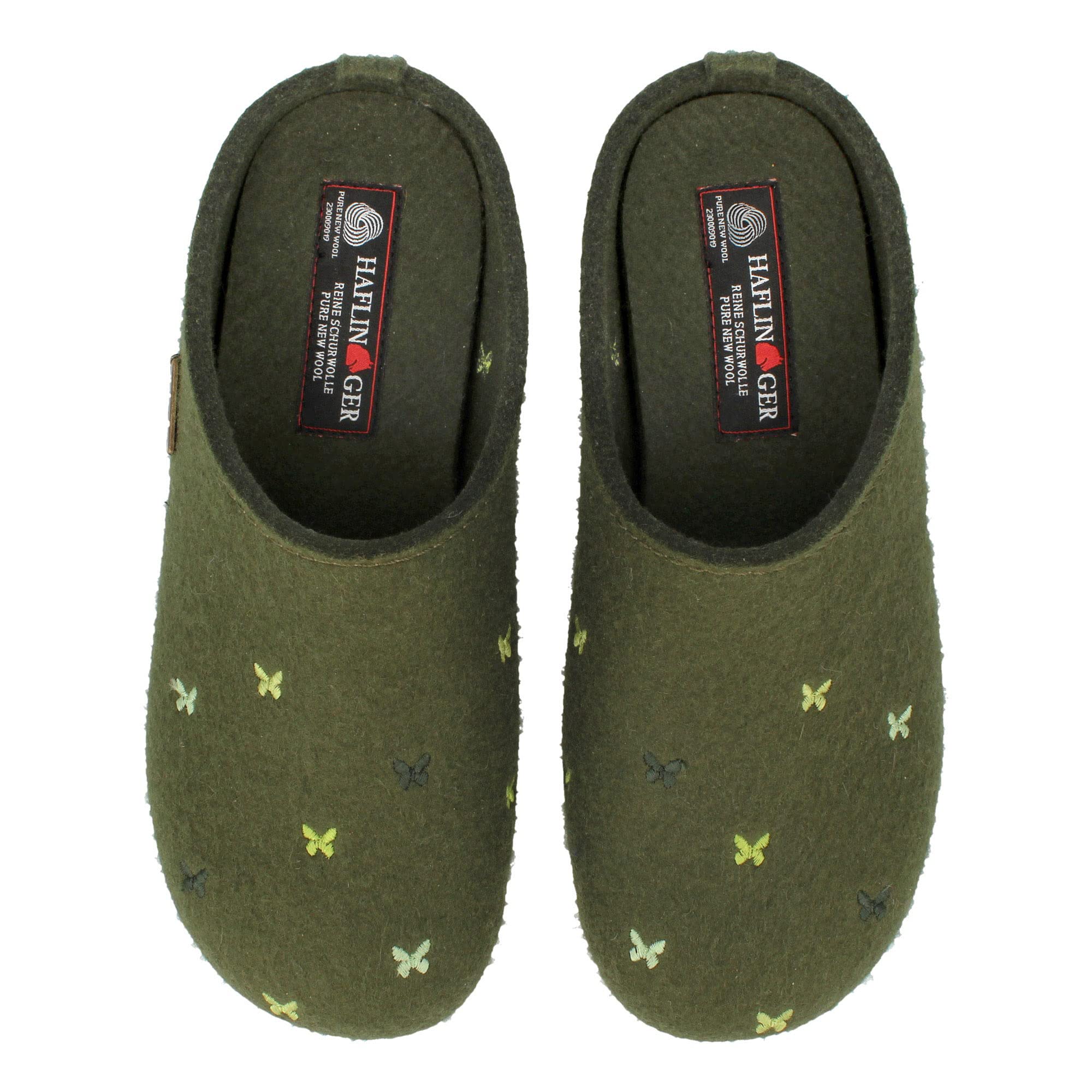 HAFLINGER Fafalline Wool Felt Butterfly Motif Women's Slip-On Mule Slippers - Unisex Comfort House Shoes for Indoor & Outdoor Wear