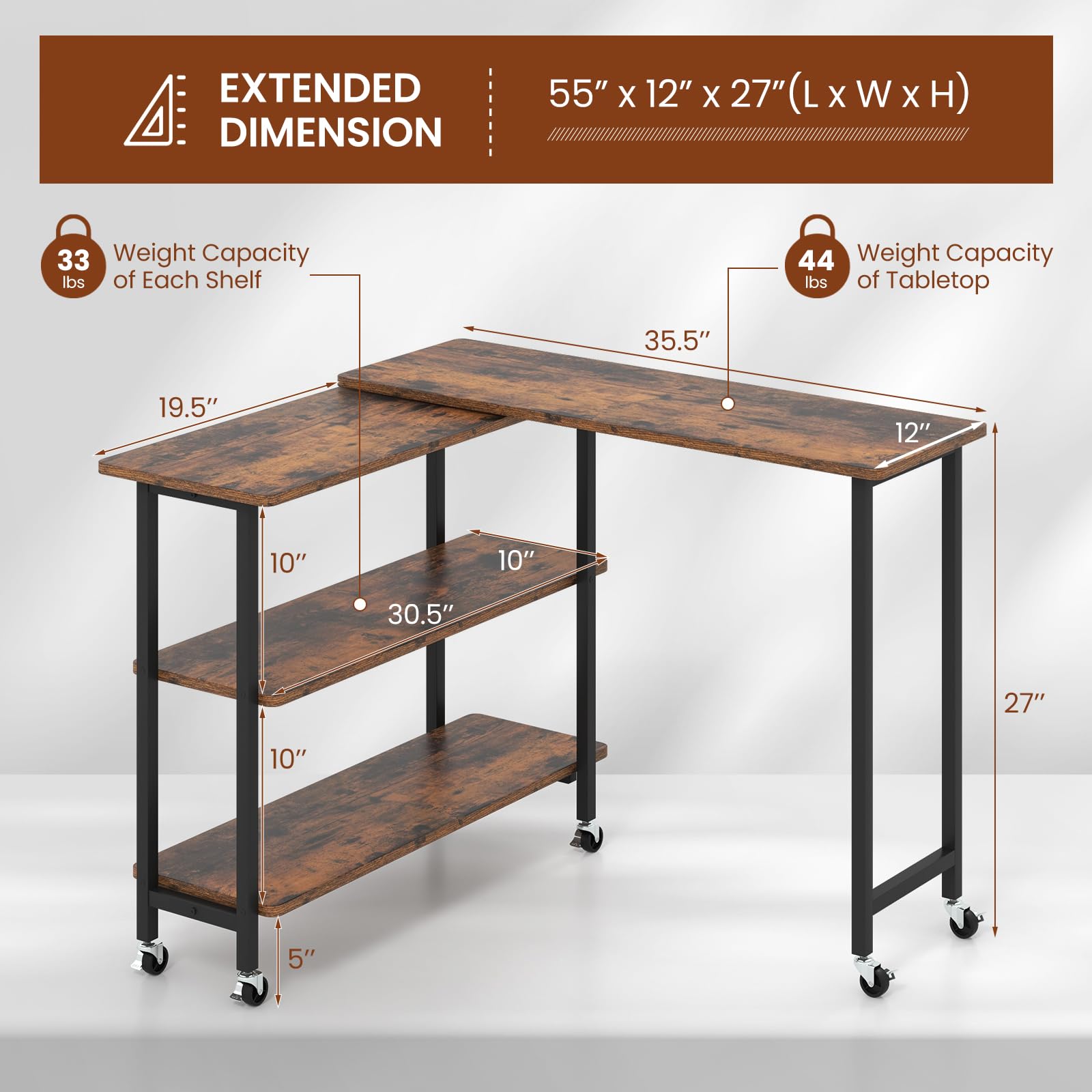 Tangkula 360° Rotating Side Table with 2-Tier Storage - Mobile End Table with Lockable Casters & Metal Frame - Swivel Rolling Desk for Living Room, Bedroom & Office - Perfect as Laptop Table, Couch Table or Snack Stand